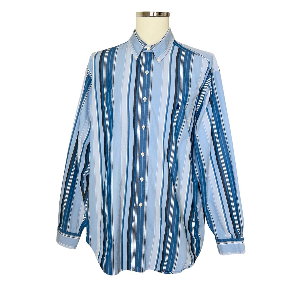 Vintage Polo Ralph Lauren Y2K Mens XL Classic Fit Blue Striped Button Down Shirt